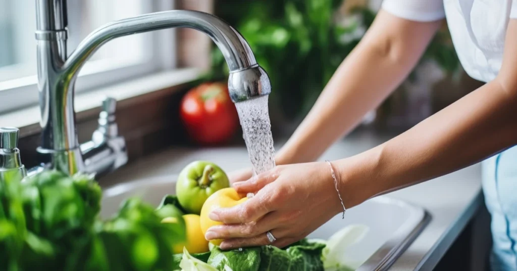 washing produce with tap water